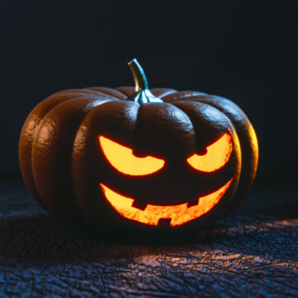 carved pumpkin with menacing smile