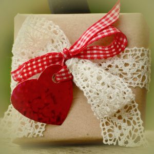 package tied with heart bow