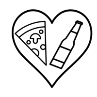 drawing of heart with pizza and beer inside