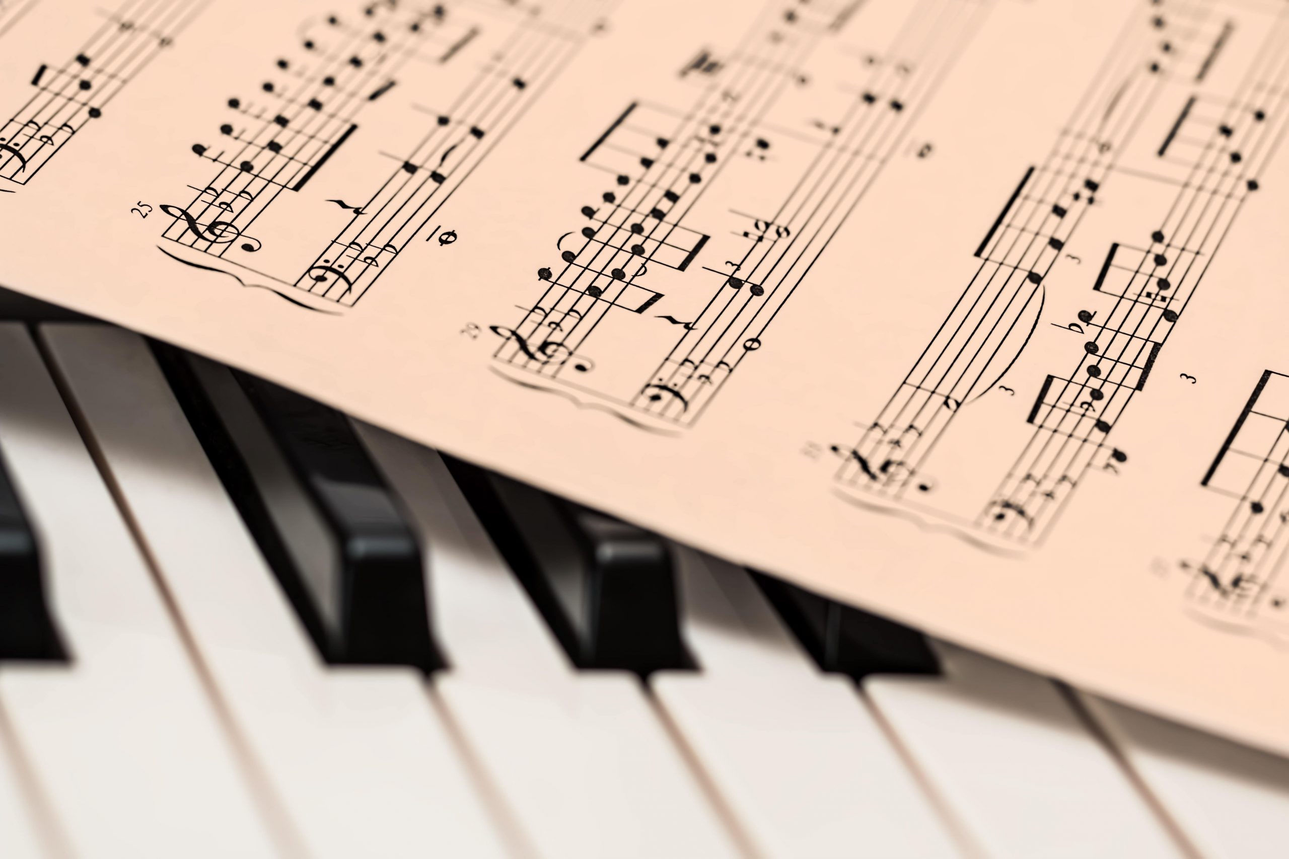A sheet of music on piano keys