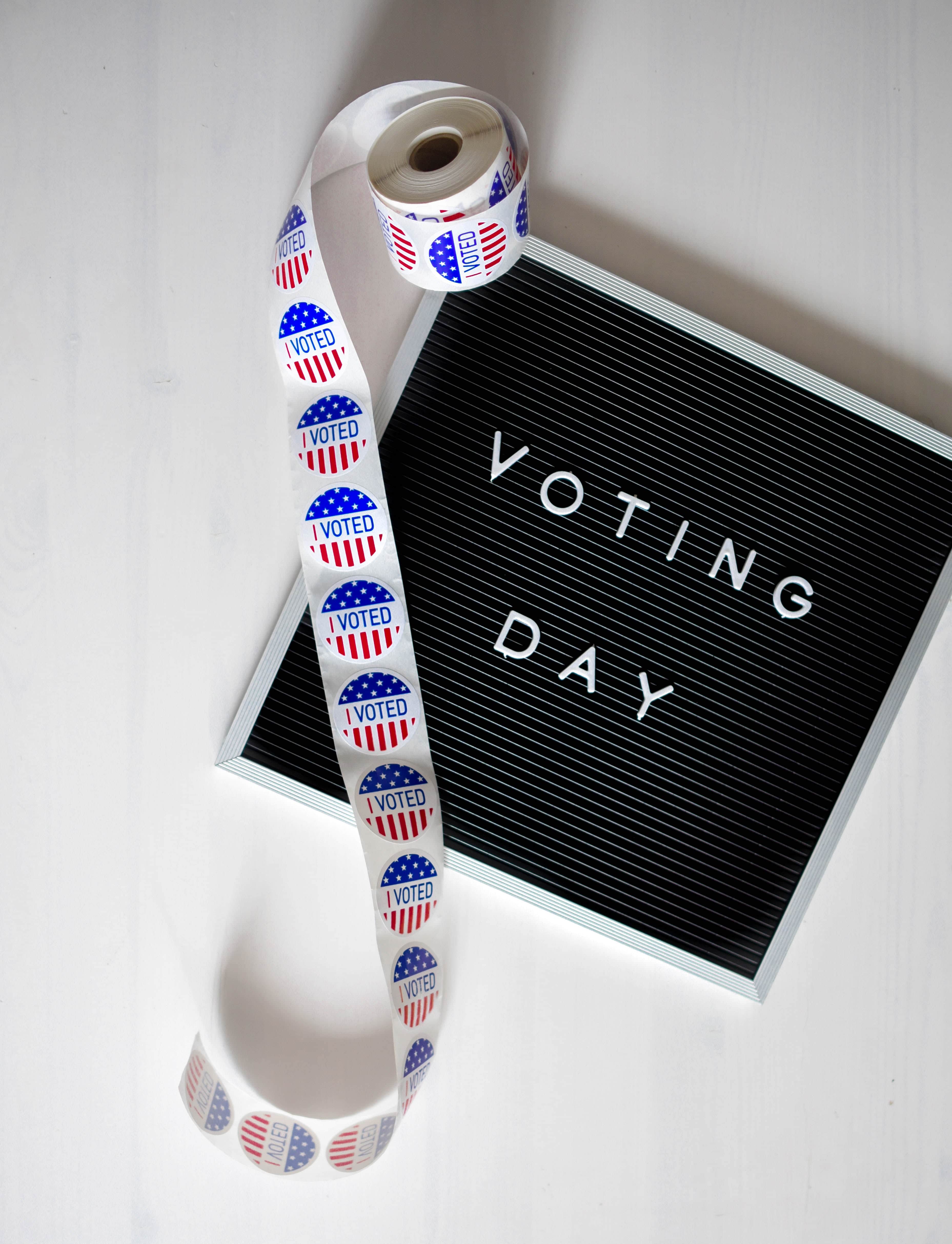 Voting day sign and stickers