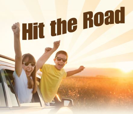 A girl and boy with sunglasses on raising their hands