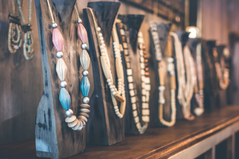 An assortment of bead necklaces.