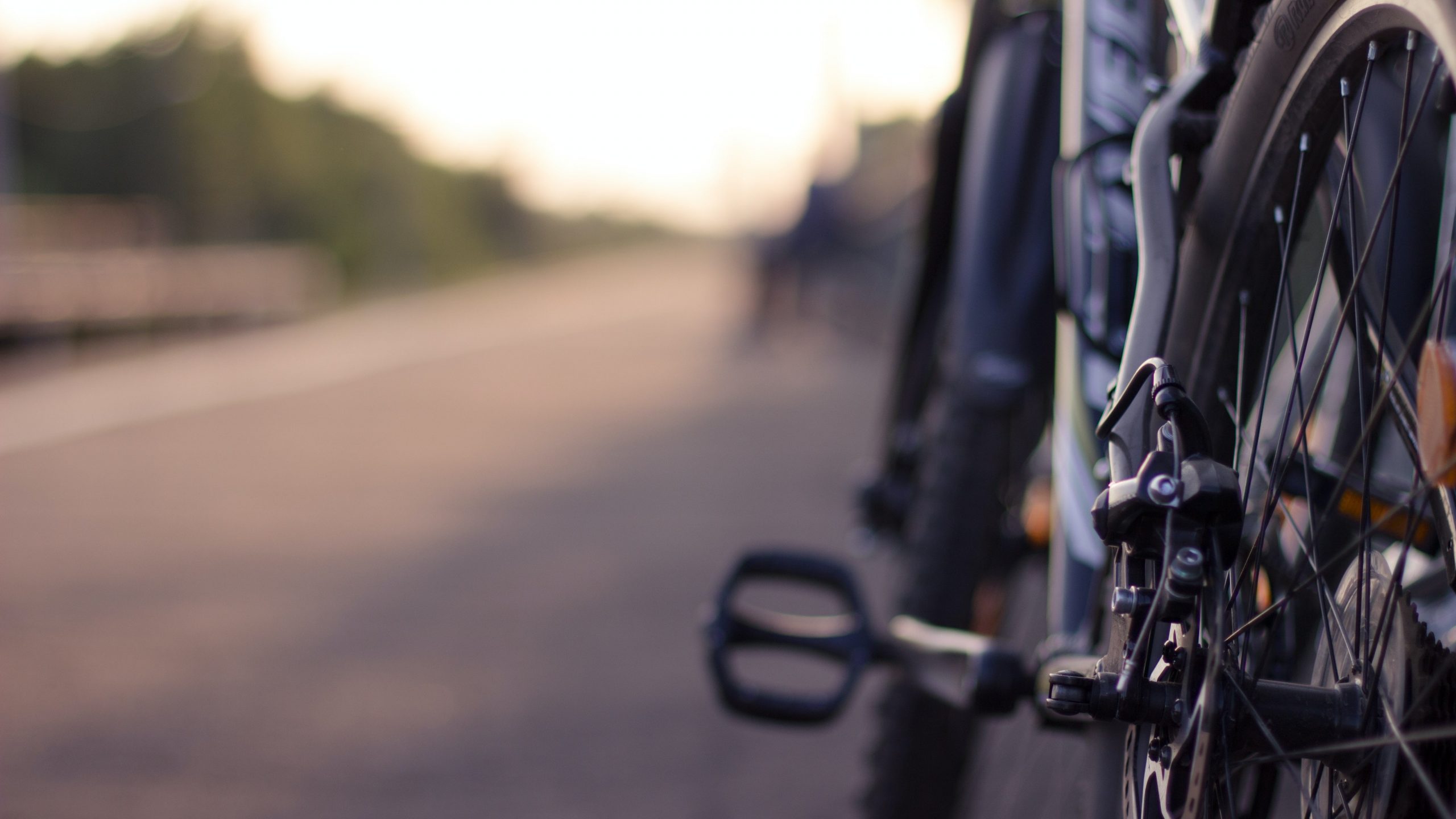 A close-up of a bike on a street.